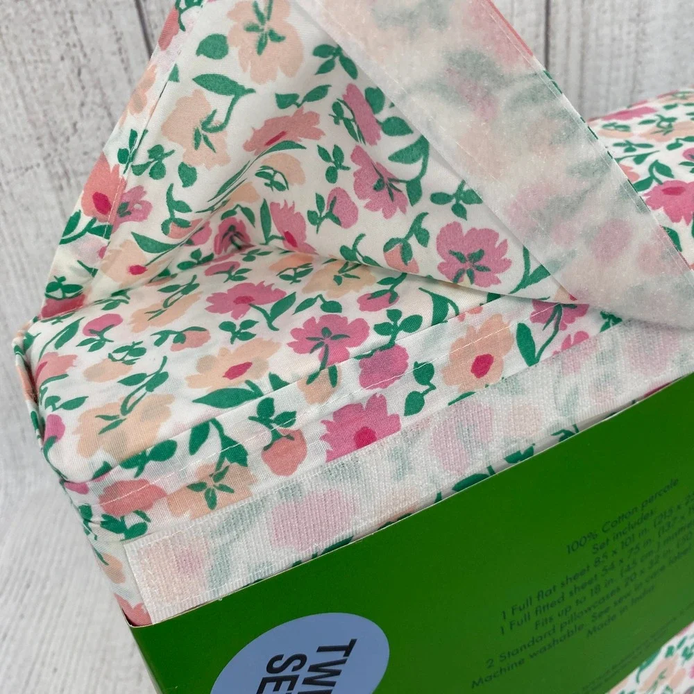 Kate Spade Floral Sheet Set Full White Pink Cotton Percale Garden Cottage